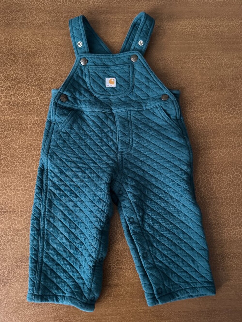 18M Baby Carhartt Quilted Cotton Overalls - Teal Blue/Green